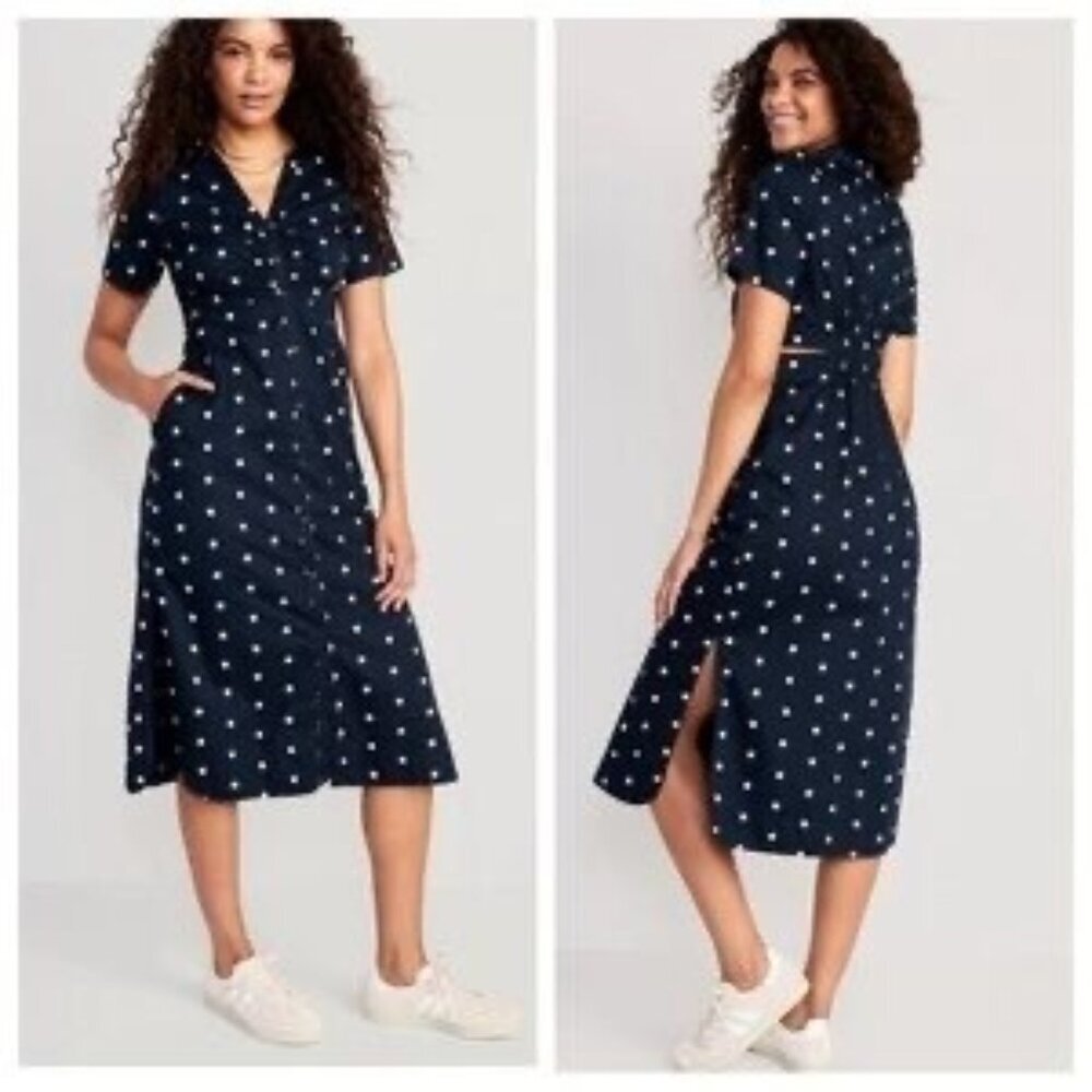 Old Navy Cutout Polka Dot Midi Dress Rockabilly Pockets S